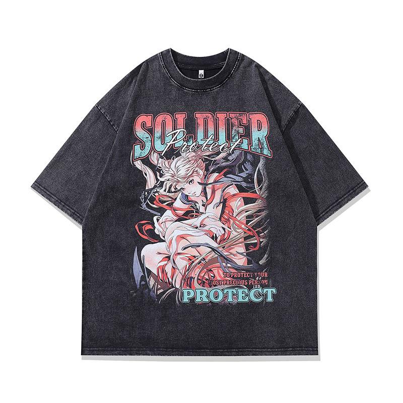 Guochao Vibe Wind Wash Water Half-Sleeved T-Shirt Men'S And Women'S Street Tide Brand Retro Loose Old Short-Sleeved Backing Tee