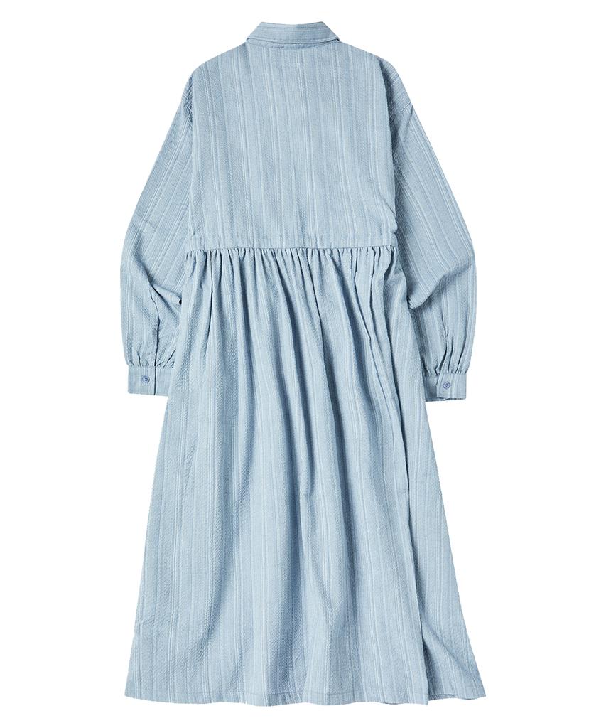 Comoni Nose W Shirring Long One-Piece [Blue]