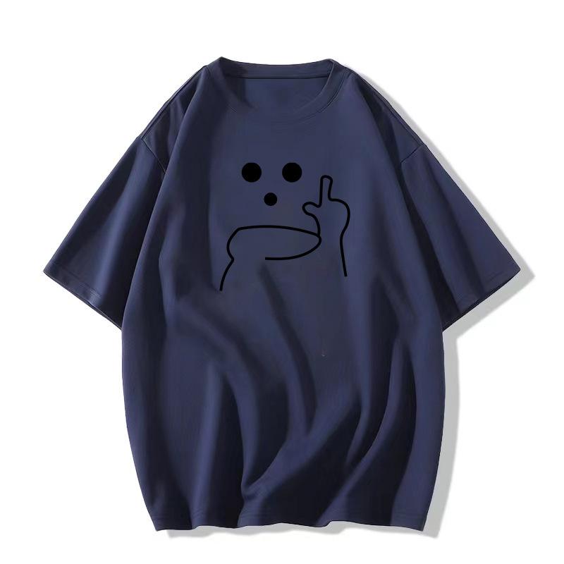 Dámské letní tričko s krátkým rukávem z čisté bavlny - Design s rovnými rameny, Volný střih, Trendy americký niche styl