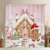Christmas Gingerbread House Curtain Drapes Xmas Snowflake Window Curtains Kawaii Man Pattern Room Darkening Made Of Polyester