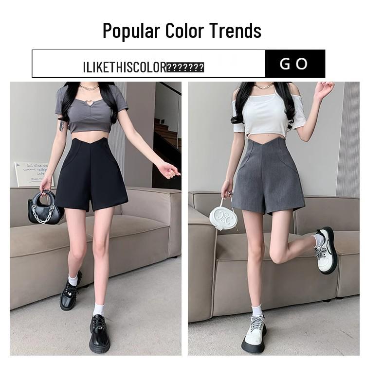 2024 Women's Grey High-Waist A-line Summer Shorts - Slimming, Casual, Versatile Wide-Leg Design