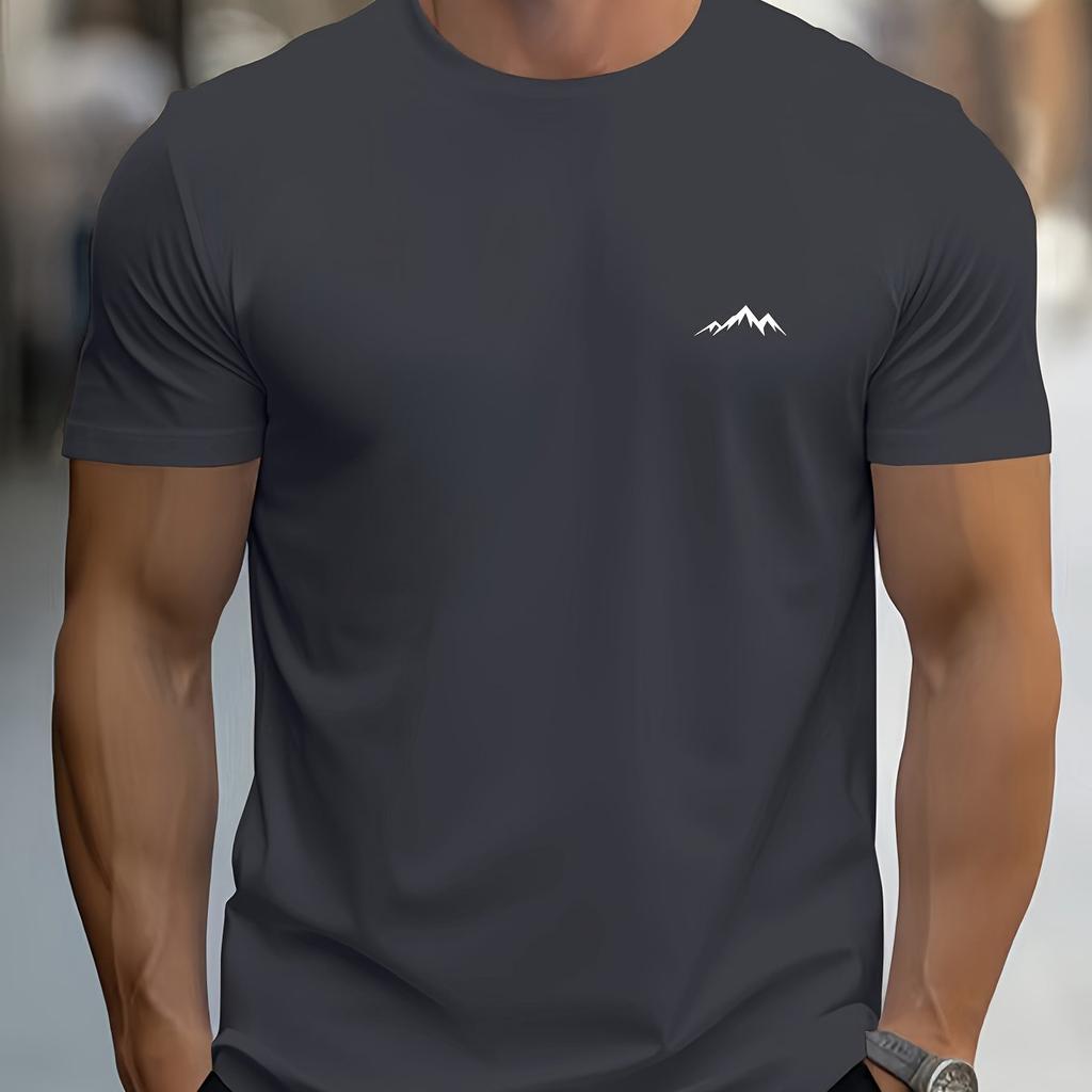 Mens summer 100 pure cotton fashionable casual sports loose mountain print round neck short sleeved Tshirt top