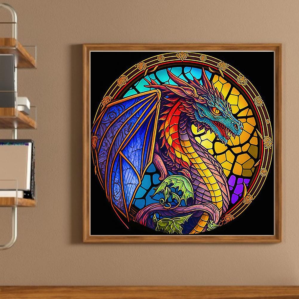 Full Embroidery Cotton Thread 11CT Printed Stained Glass Dragon Cross Stitch