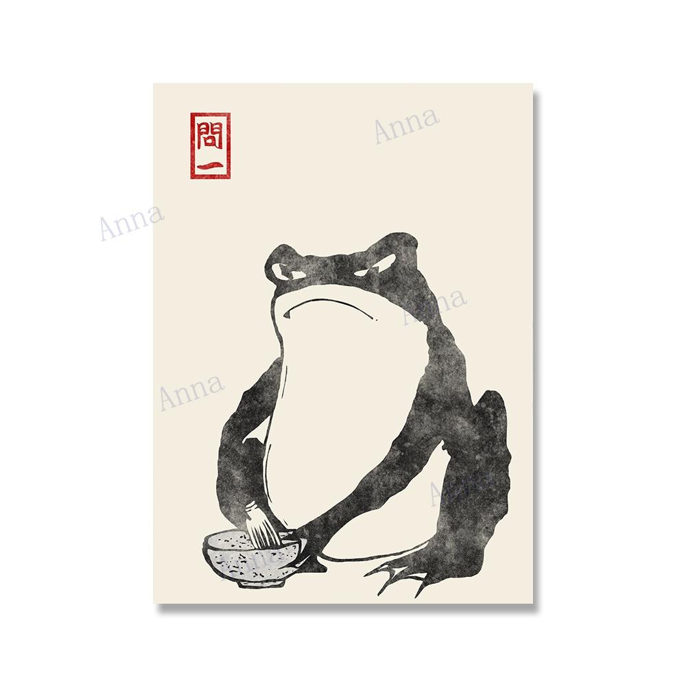 Антикварный винтажный холст с лягушкой Мацумото Ходзи, японский холст с принтом на дереве, уродливая милая жаба, ваби саби, настенный художественный декор, живопись без рамки