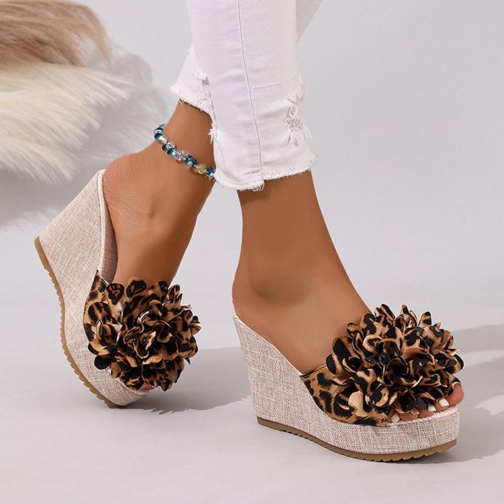 

Fashion Summer Women Comfortable Sexy Leopard Bow Soft Wedges Slippers Casual Beach Shoes New Flower Women s Sandals Size 35-42 42