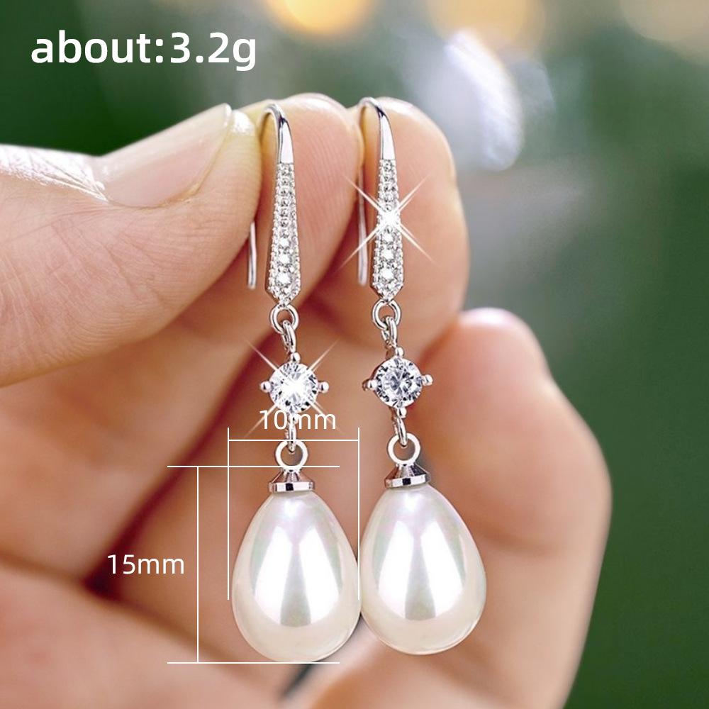 Baroque Drop-Shaped Artificial Pearl Earrings For Women, Versatile Temperament With Diamonds, Festive Wedding Bride Earrings