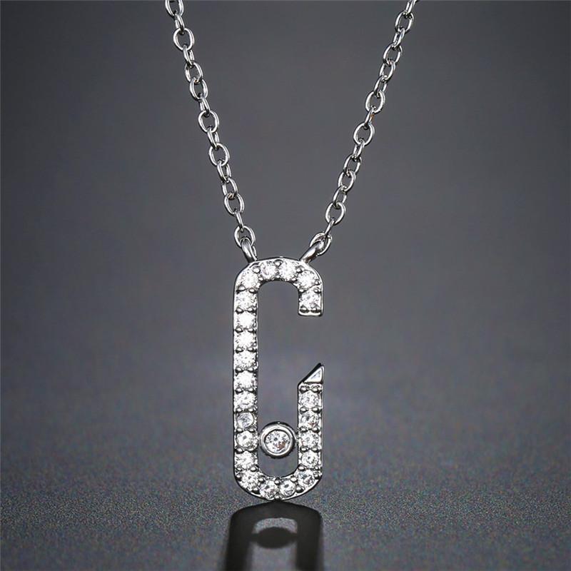 Creative Paper Clip Double Sided Square Pendant Necklace for Women Single Zircon Double Pin Geometric Necklaces Zircon Gifts