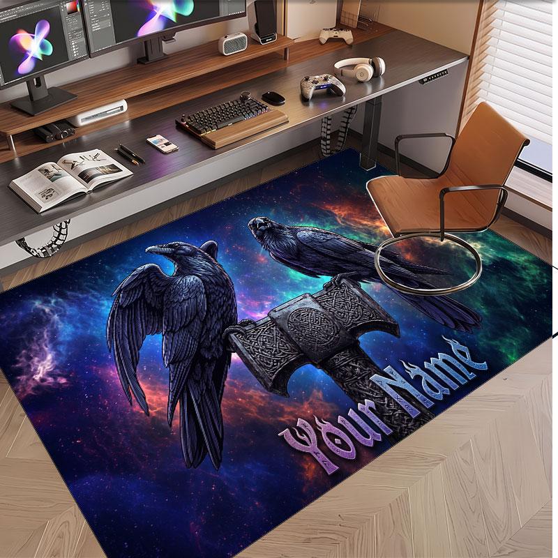Bat Raven Theme Soft Crystal Velvet Rug Custom Name & Text Print Non Slip Floor Rug for Bedroom Living Room