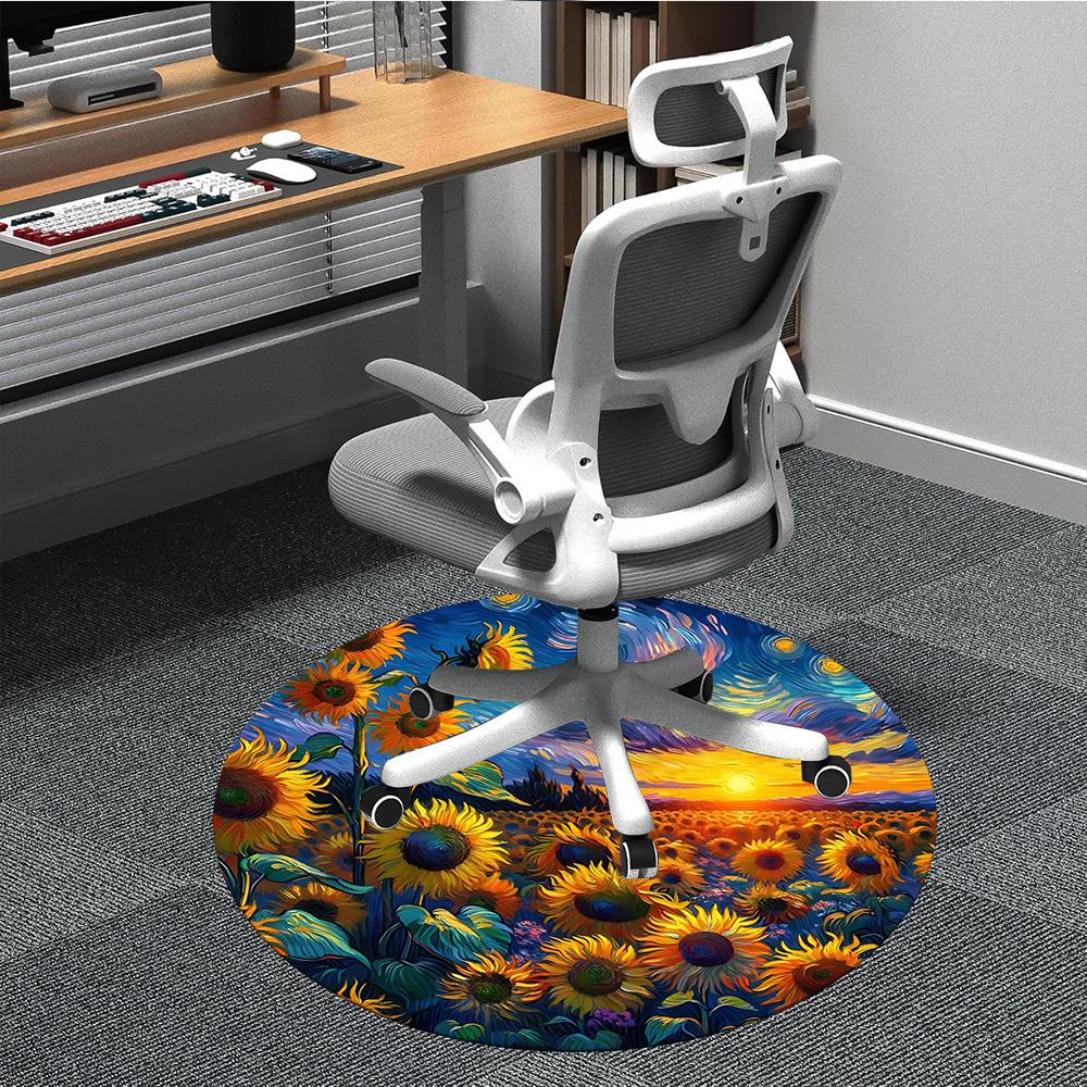 

1pc Sunflower Field Chair Carpet for Office, Soft, Non Slip Polyester Mat, Office, Entryway, Living Room, Bedroom 80cm