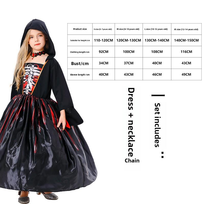 Luxury Vampire Costume For Halloween Party Children Stand Collar Witch Cosplay Girls Performance Role Play Dress Black Red