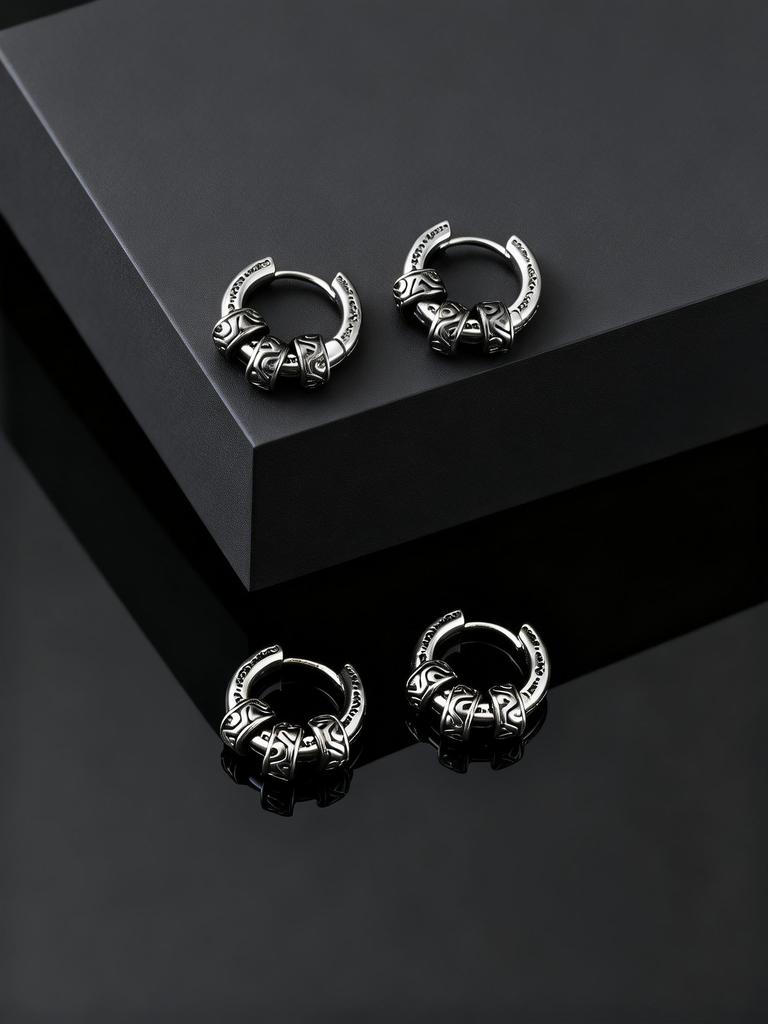 Vintage Totem Vine Pattern Hoop Earrings for Men, Hypoallergenic Metal Huggies Earrings, Rock Punk Piercing Jewelry Gift