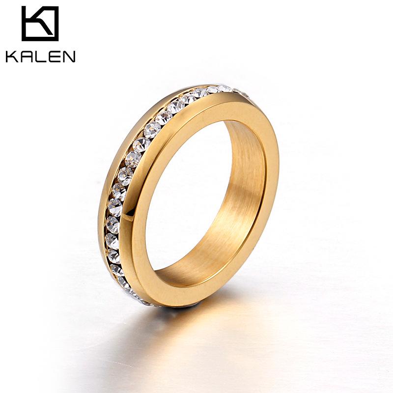 

18K Gold-Plated Diamond Ring, Titanium Steel, Korean Style Size 7