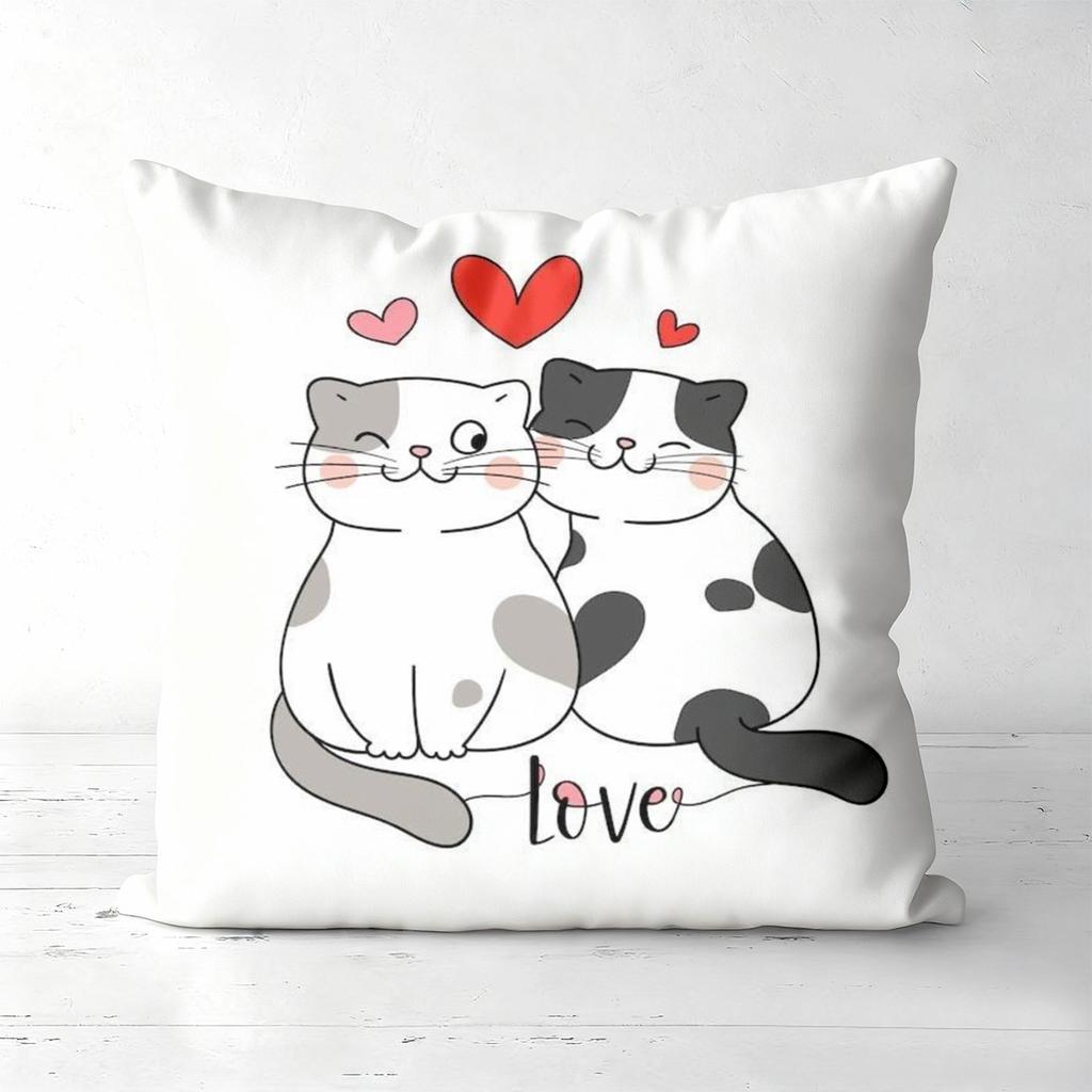 Cute Cat Valentine's Day Love Pattern Throw Pillows Polyester pillowcase, sofa decorative cushion cov Headboard Pillow