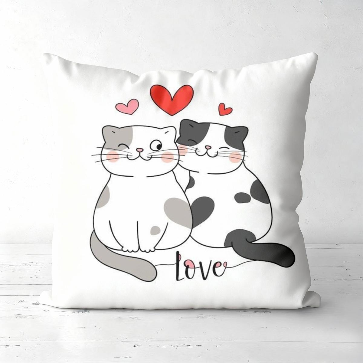 Cute Cat Valentine s Day Love Pattern Throw Pillows Polyester pillowcase, sofa decorative cushion cov Headboard Pillow 45x45cm