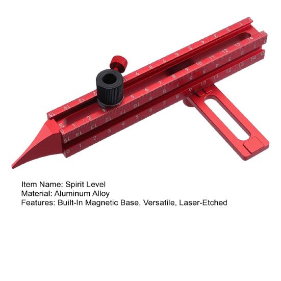 Magnetic Base Spirit Level, Multi-Function Scribing Tool, DIY Woodworking Scriber Line Maker, Portable Aluminum Alloy Woodworking Compass Scriber Tool