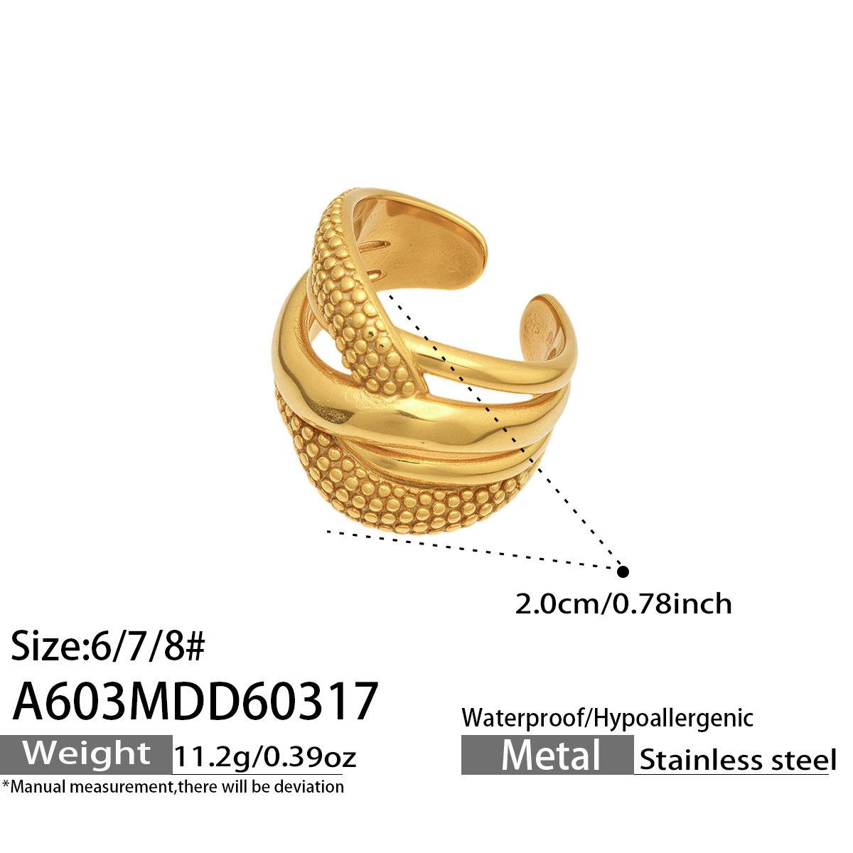 18k Gold-Plated Stainless Steel Geometric Hollow Ring Size 8