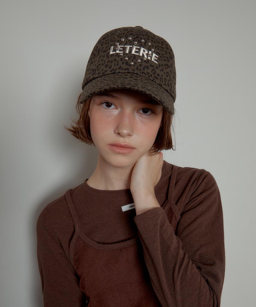 Leteoli Leopard Heart Stud Logo Cap_Khaki