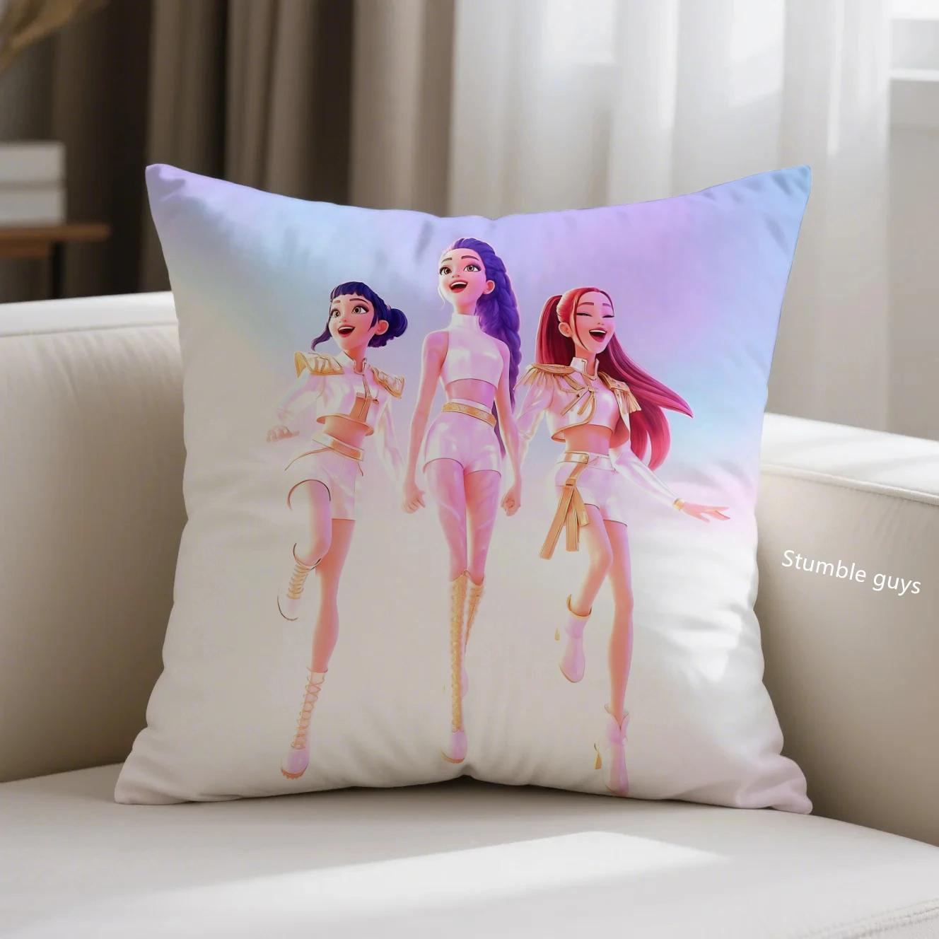 

Kpop Demon Hunters Cushion Cover Anime Sofa Pillowcase Perfect Decor For Kpop Lovers Bedroom 18x18Inch