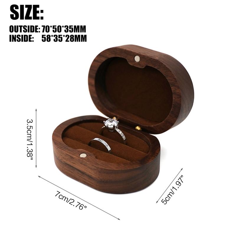 Black Walnut Wooden Engagement Ring Box Solid Wood Oval Shaped Ring Organizer for Proposal Wedding Ceremony Gift
