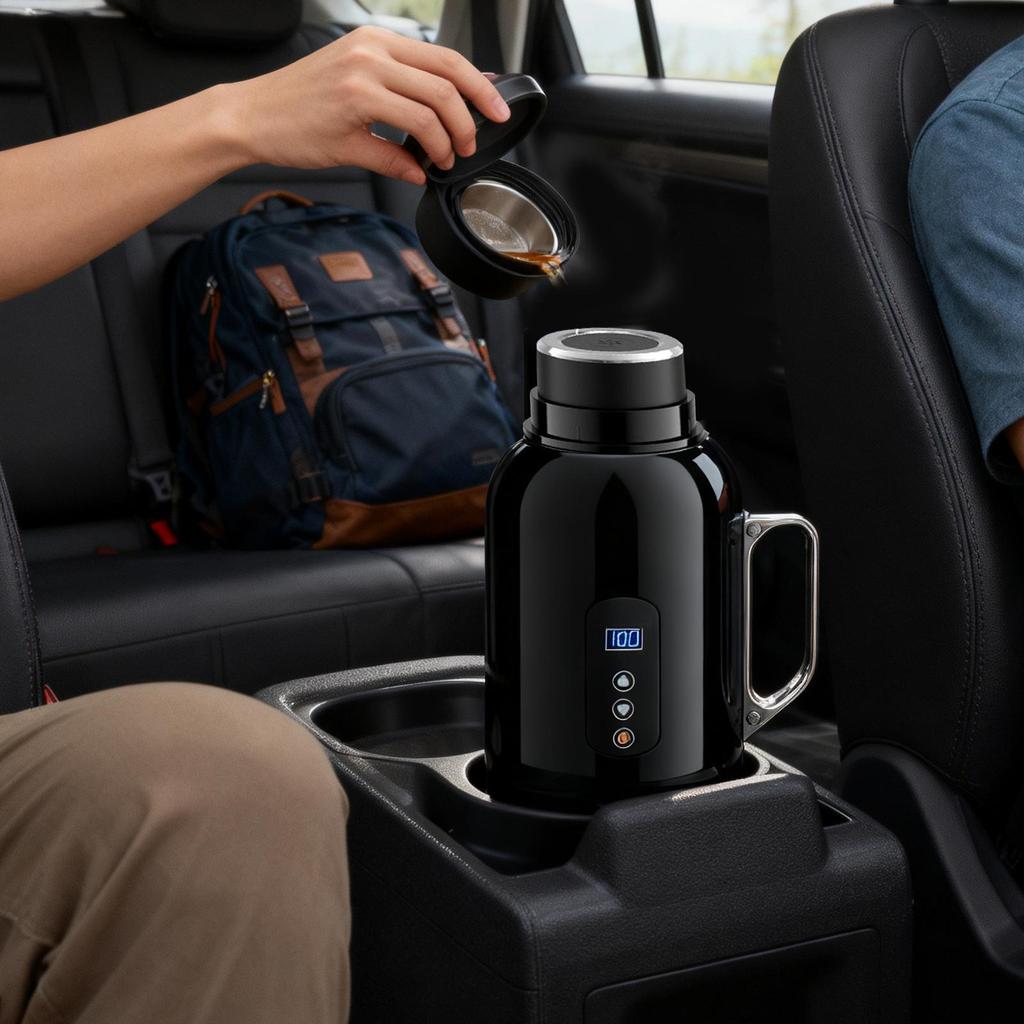 Car Kettle 1500Ml Fast Heating 12/24V Portable Automatic Shut Off Boiler For Commute Outdoor Road-Trip Camping Daily Travel