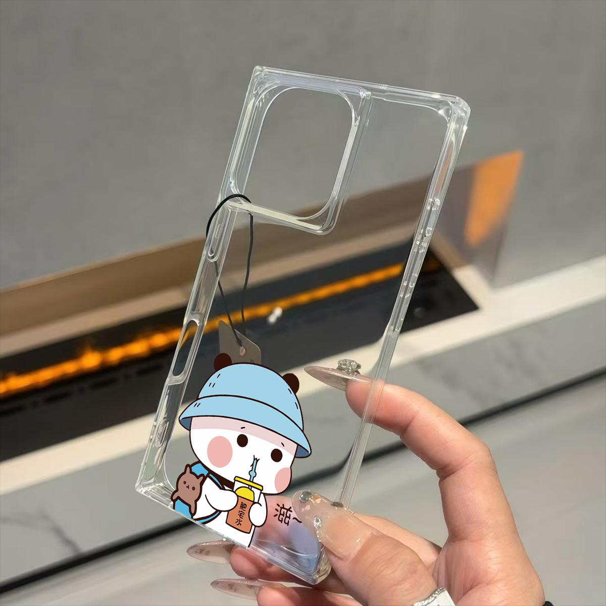 

Clear Square Back Tube Case Protection For iPhone 12 13 11 16 ProMax 14 Pro Max 15 Plus Blue Hat Teddy Bear Pattern iphone 11 ProMax