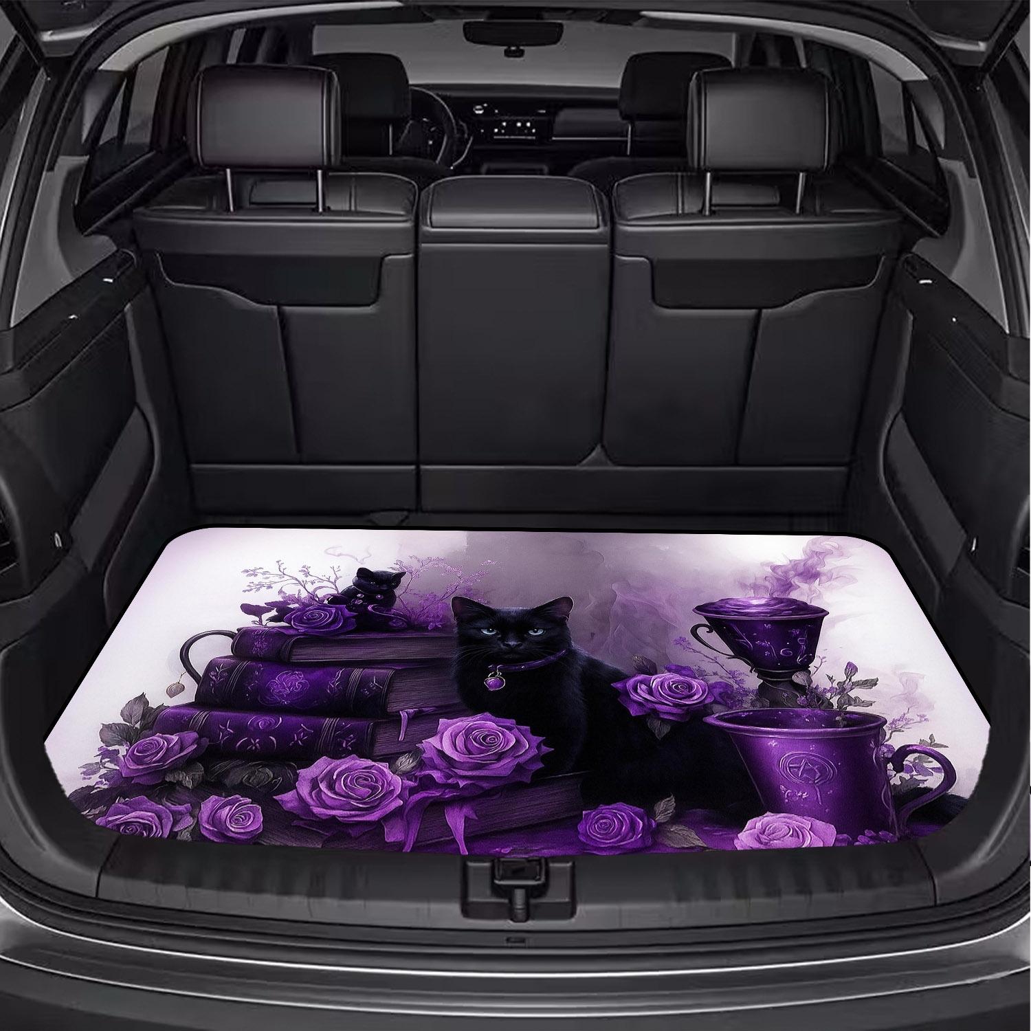 1pc of Mysterious Black Cat with Purple Rose Pattern - Polyester Trunk Mat - Dustproof Durable Easy to Clean Stylish And Elegant 75*100cm