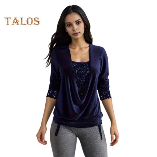 

Женские бархатные топы с воротником-стойкой, длинными рукавами, завязками на подоле, присборенными топами, однотонные блузки с пайетками и строчкой 3XL