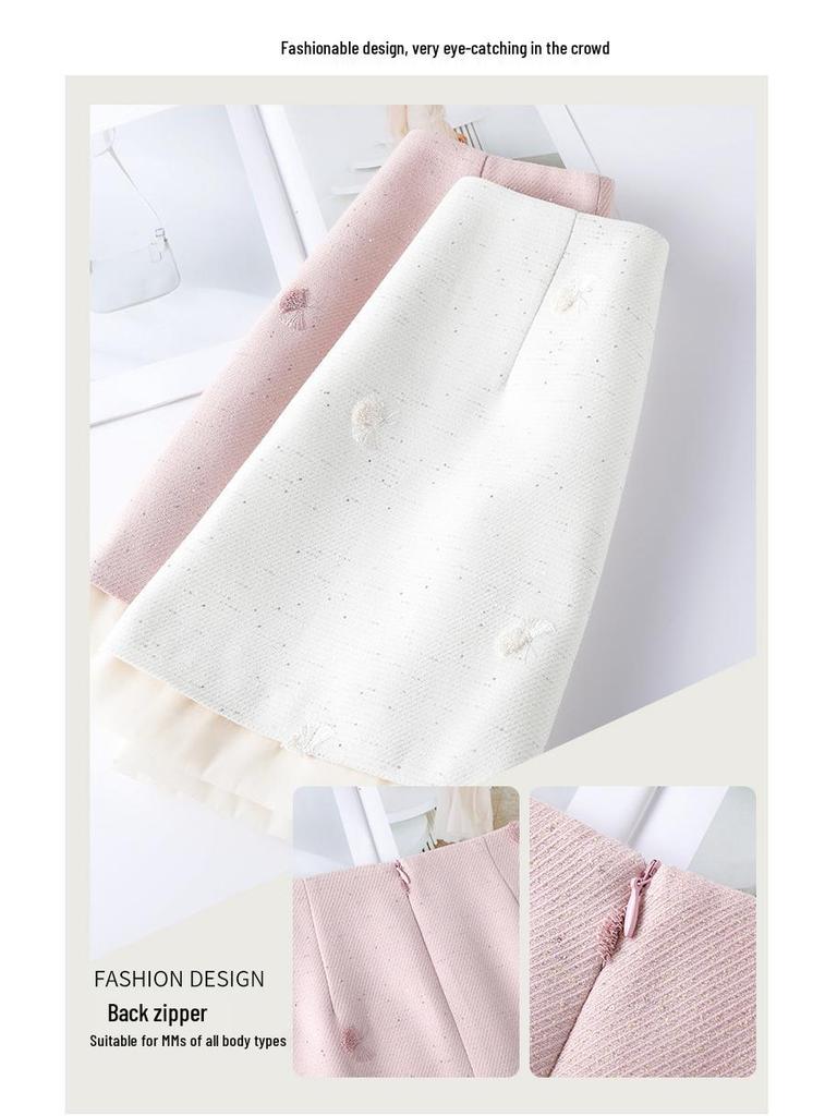 Elegant Women's Pink A-Line Skirt: New Chinese Style with Sequin Embroidery for Spring/Summer 2026
