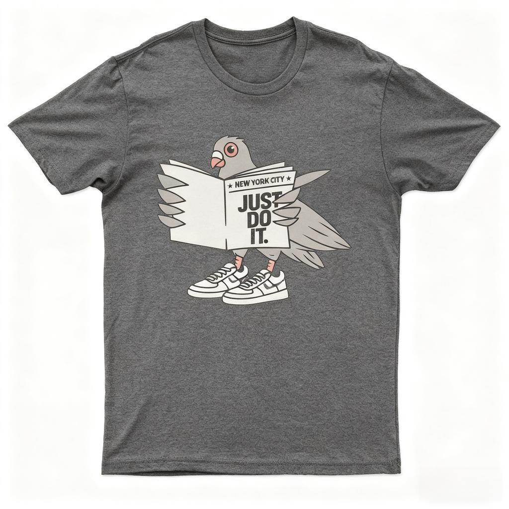 New Pigeon Just Do It NYC Funny Streetwear Sneaker Joke Friends T-Shirt 100% Cotton Round Neck Short Sleeve Unisex Loose Tee