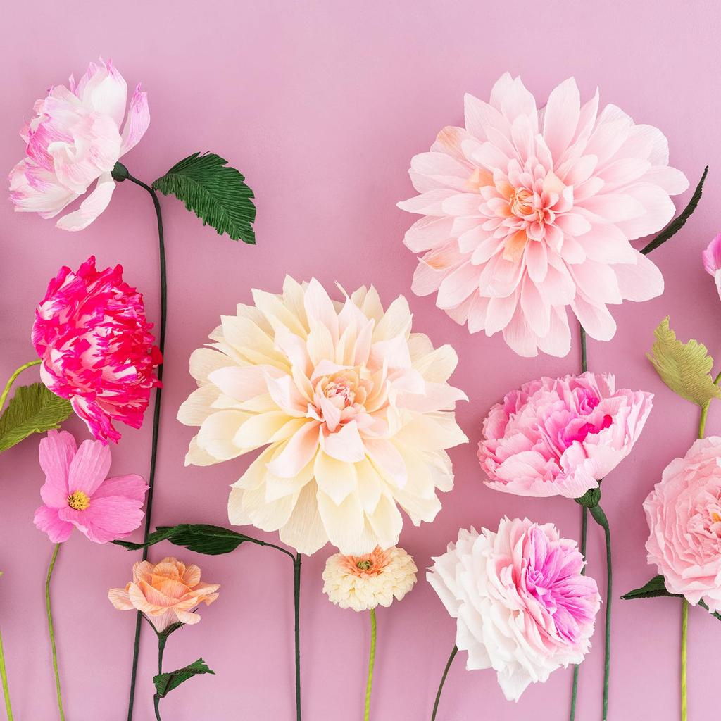 uxcell Crepe Paper Flower DIY Crepe Paper Roll Flower Kit with Floral Wire and Tape for Holiday Party 20 M X 25 Cm Kit, Stems, Leaves, Birthday,