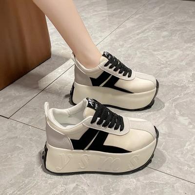 Damen Plateau Sneaker Schuhe Frühling Leichte Plateauschuhe Runde Zehenpartie Klobige Schuhe Schnürschuhe Flache Skateboard Schuhe für Damen