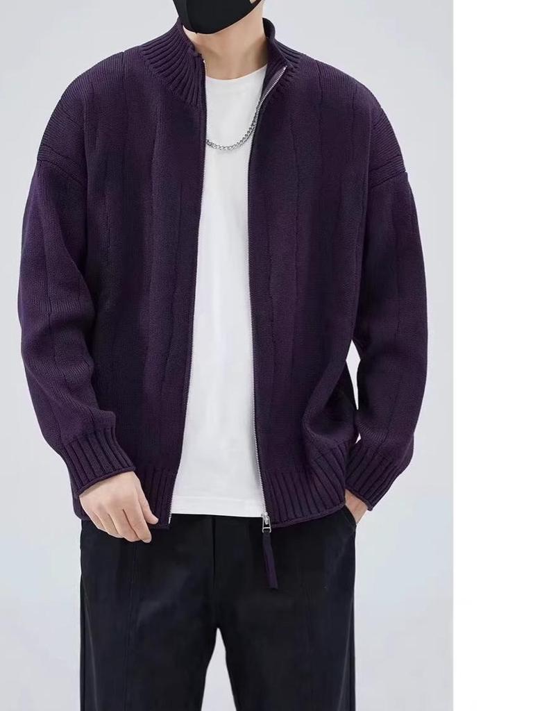 Men's Loose Fit Japanese Style Stand Collar Zipper Cardigan Sweater - Autumn & Winter Woolen Knitwear for Couples