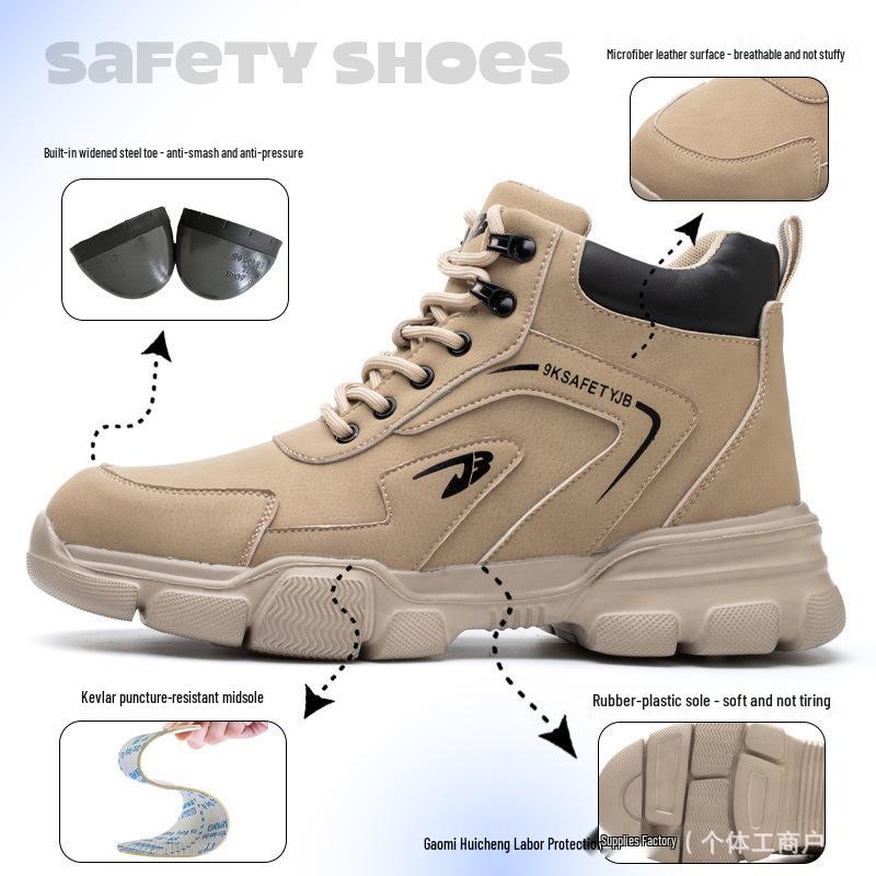 Temu High-Top Anti-Smash, Anti-Puncture, Wear-Resistant Men's Work Boots - Lightweight, Comfortable, Optional Cotton Lining