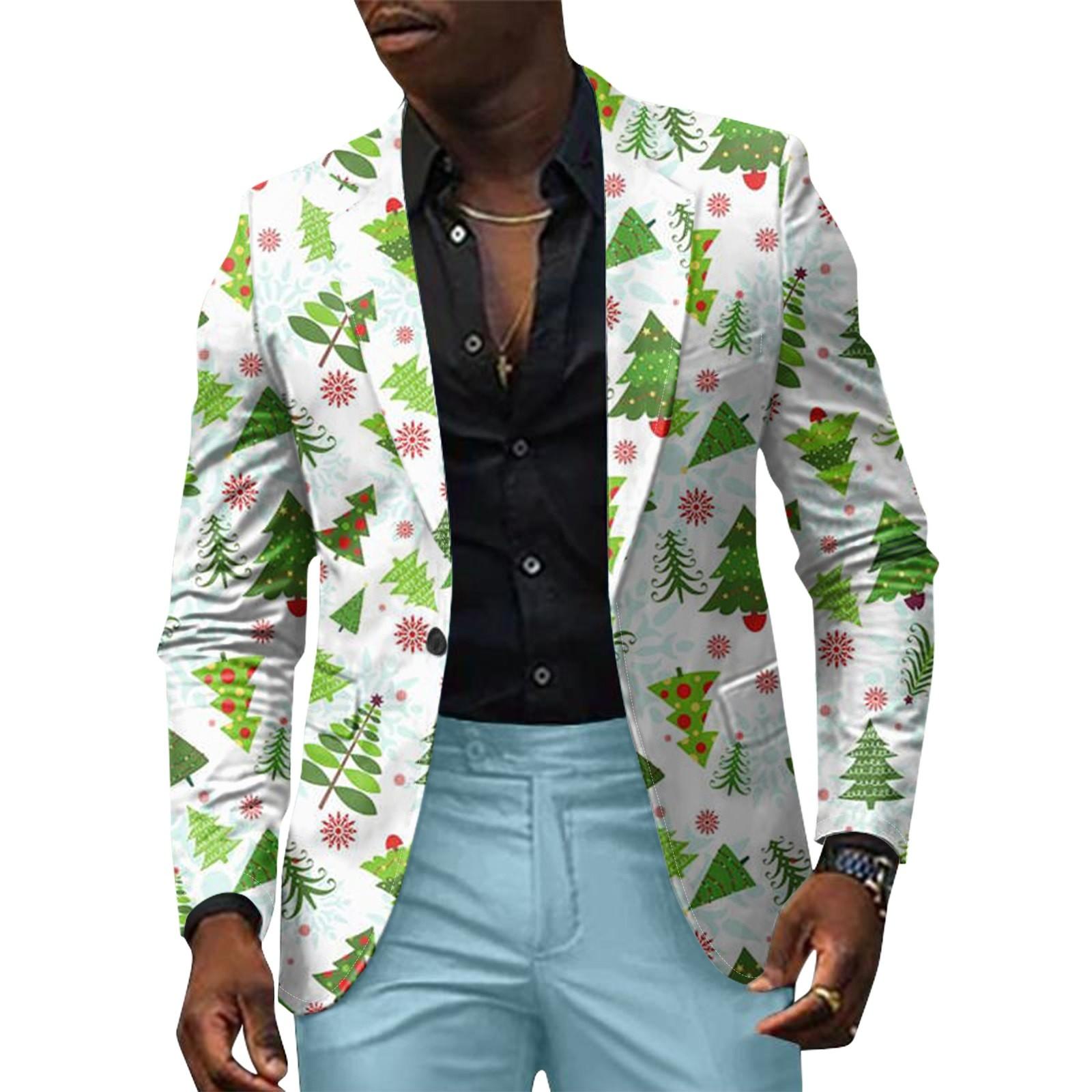 

Унисекс Зимние рождественские принты Пиджаки Унисекс Повседневная мода Куртки на пуговицах XL белый