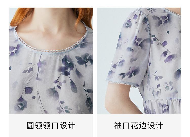 100% mulberry silk: Summer new round neck age reducing floral dress, elegant and slimming silk dress