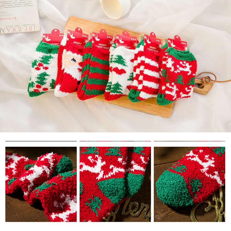 Women Christmas Socks Santa Elk Gift Fluffy Cozy Ladies Winter Warm Floor Socks