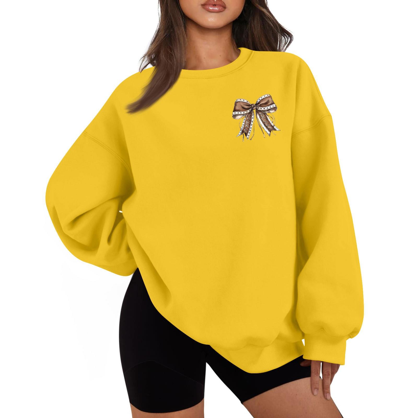 

Женская повседневная мода с длинным рукавом и принтом, с круглым вырезом, свободная толстовка XL жёлтый