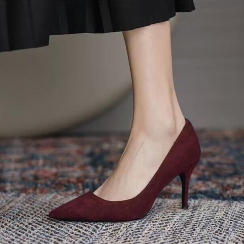Women High Heel Shoes Sharp Thin Heel High-heeled Pumps Shoes Big Size 42 New Pointed Suede Red Blue Women's Single Shoes
