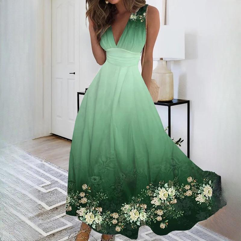 IHUASU Women's Deep V-Neck Sleeveless Sexy High Waisted Big Swing Satin Gown Dresses