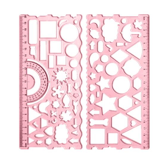 

2 шт. Студенческая линейка, многофункциональные канцелярские принадлежности для рисования, многообразная выдолбленная геометрическая линейка с транспортиром для школы красный