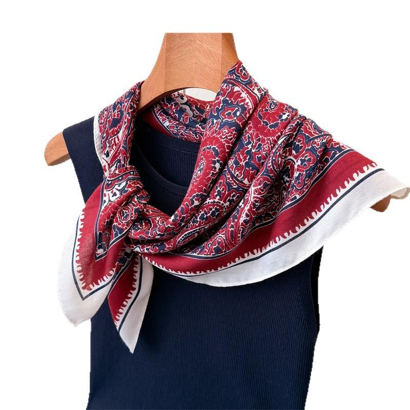 Fashion Texture Herringbone Pattern Cotton and Linen Feeling Small Square Scarf Silk Scarf Imitation Velvet Headscarf Shawl Sun Protection Scarf Women