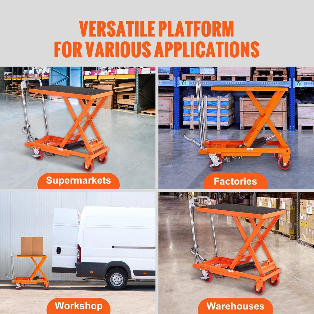 Hydraulic Lift Table Cart, 500lbs Capacity 28.5" Lifting Height, Manual Single Scissor Lift Table with 4 Wheels and Non-slip Pad, Hydraulic Scissor