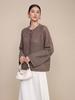 Nanyou Women's Autumn 2026 Round Neck Loose Knit Cardigan - Double Pocket, Hollow Design