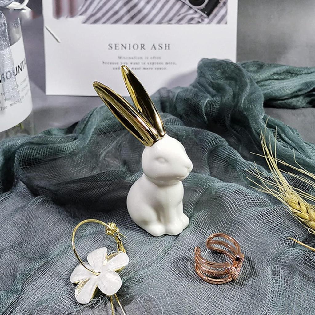Home Decor Rabbit Statues,1 Pair, Small Decorative Accents for Shelves, Livingroom and Bedroom, Gold and White (2pcs Cute Rabbit)