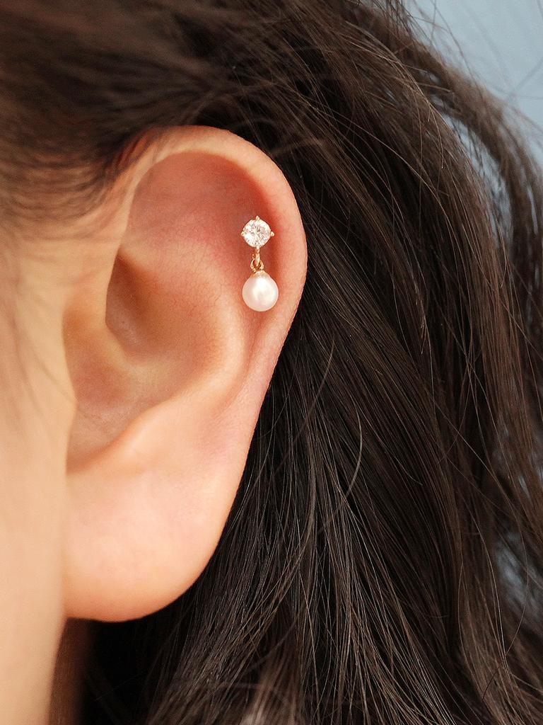 Minimal Piercing 14K Freshwater Pearl Drop Piercing Earrings