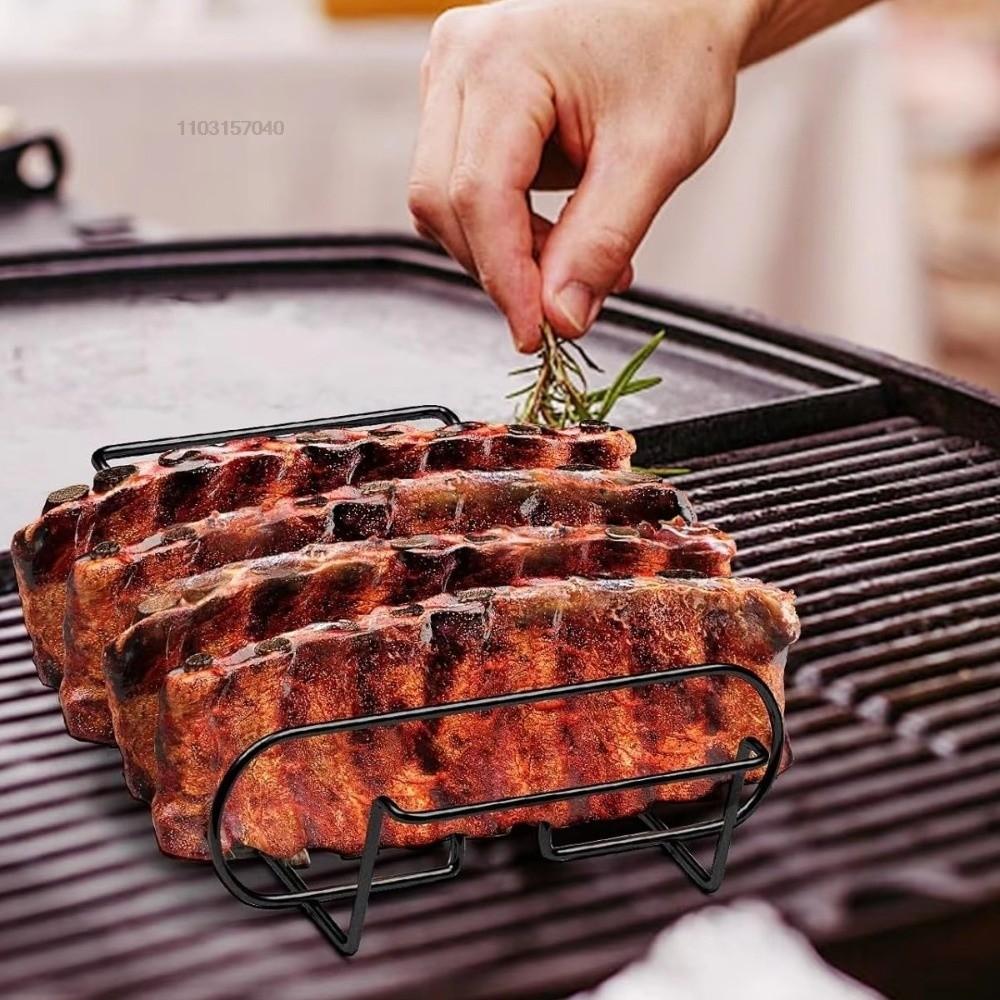 Non-Stick BBQ Rib Racks Carbon Steel Grilling Stand Multi-Purpose Ribs Grill Restaurant