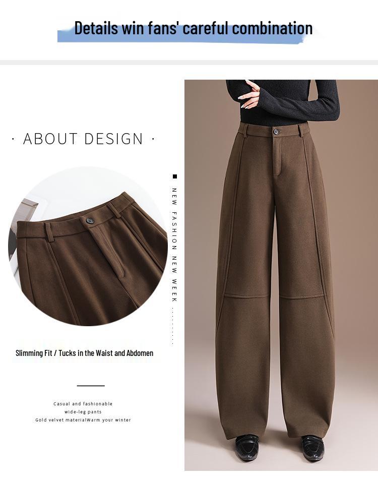 High-Waisted Slim Cut Crooked Leg Women's Winter 2025 High-End Fashion Loose Straight-Leg Pants with Waistband