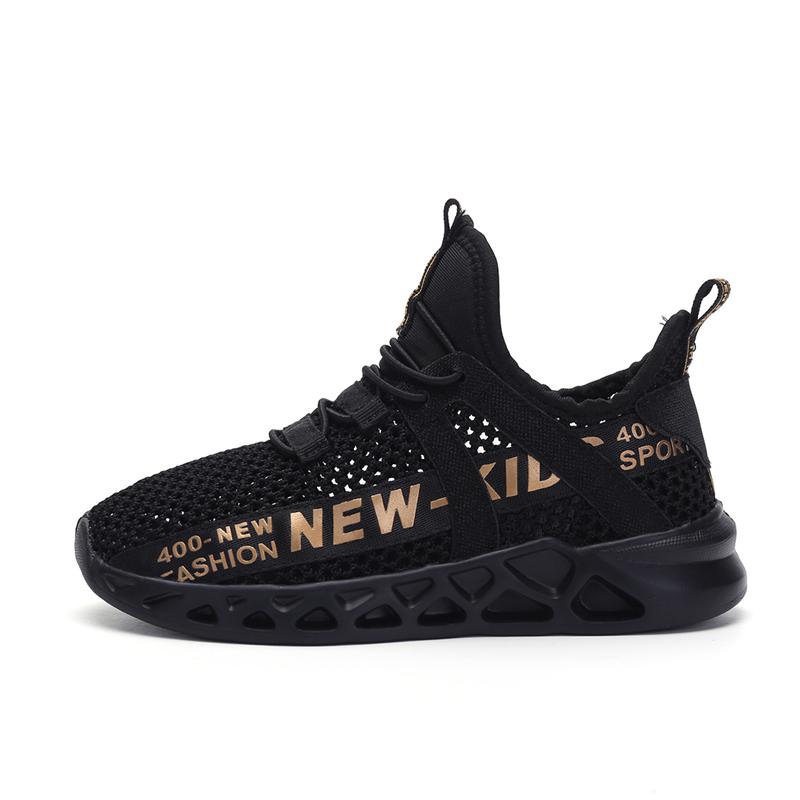 

Детская летняя модная легкая ажурная одинарная сетка детская обувь для спорта на открытом воздухе и отдыха кроссовки для бега 27 чёрный/золотой