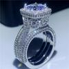 Vintage Fashion Jewelry 3PCS Ring Set 925 Sterling Silver Cushion Shape White Clear 5A Cubic Zirconia Women Band Ring Size 5-10