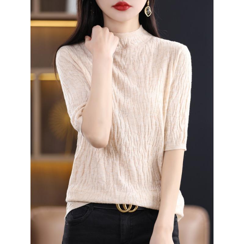 

DAFIFY Women s Fashion Casual Fall Winter Solid Color Print 1/2 Sleeves Half Turtleneck Sweaters S